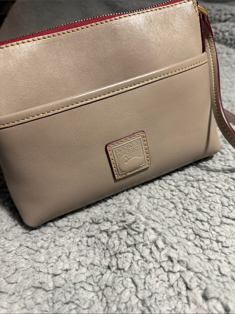 Dooney & Bourke Taupe Crossbody with Red Trim